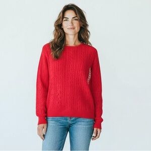 NWT Wainscott Vibrant Pink Crew Neck Cable Knit Sweater